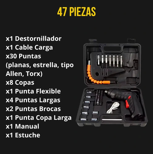 Kit Destornillador Inalámbrico 47 en 1 – Potencia, eficacia, rendimiento