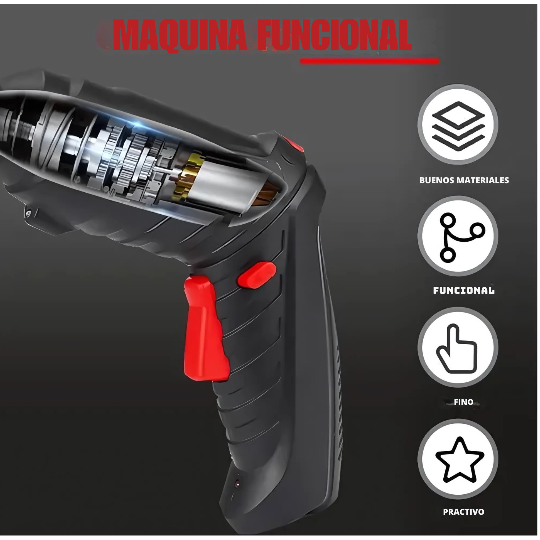 KIT DESTORNILLADOR ELÉCTRICO INALAMBRICO - INVLUYE MALETIN CON 47 PIEZAS